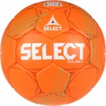 Piłka do piłki ręcznej Select Solera EHF v24 w intensywnie pomarańczowym kolorze z zielonymi akcentami.