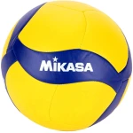 Piłka siatkowa Mikasa V460W Mini w żółto-niebieskiej kolorystyce z widocznym logo Mikasa. Miniaturowa wersja profesjonalnej piłki, idealna do nauki i rekreacji.