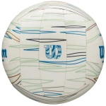 Biała piłka do siatkówki Wilson Shoreline Eco z kolorowymi liniami i logo