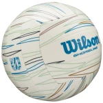 Piłka Wilson Shoreline Eco do gry na plaży, biała z niebieskim logo i ekologicznym designem