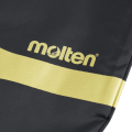 Zbliżenie na logo Molten – czarny worek na piłkę do kosza ze złotym nadrukiem