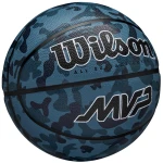 piłka do koszykówki wilson camo niebieska, widok boczny, logo i wzór moro