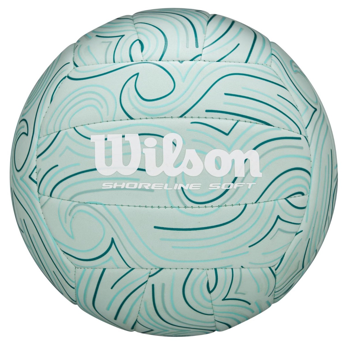 Zbliżenie na markową piłkę plażową Wilson – Shoreline Soft Gen green